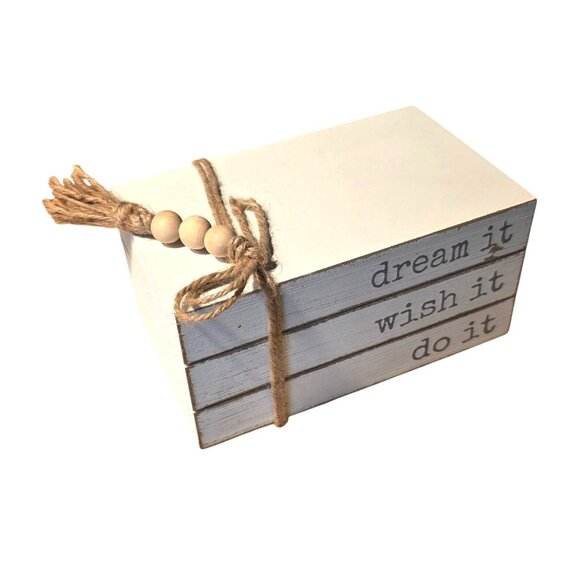 Decorative White Wooden Stacked Books With Inspirational Quotes By Quill To Pape - Picture 2 of 5